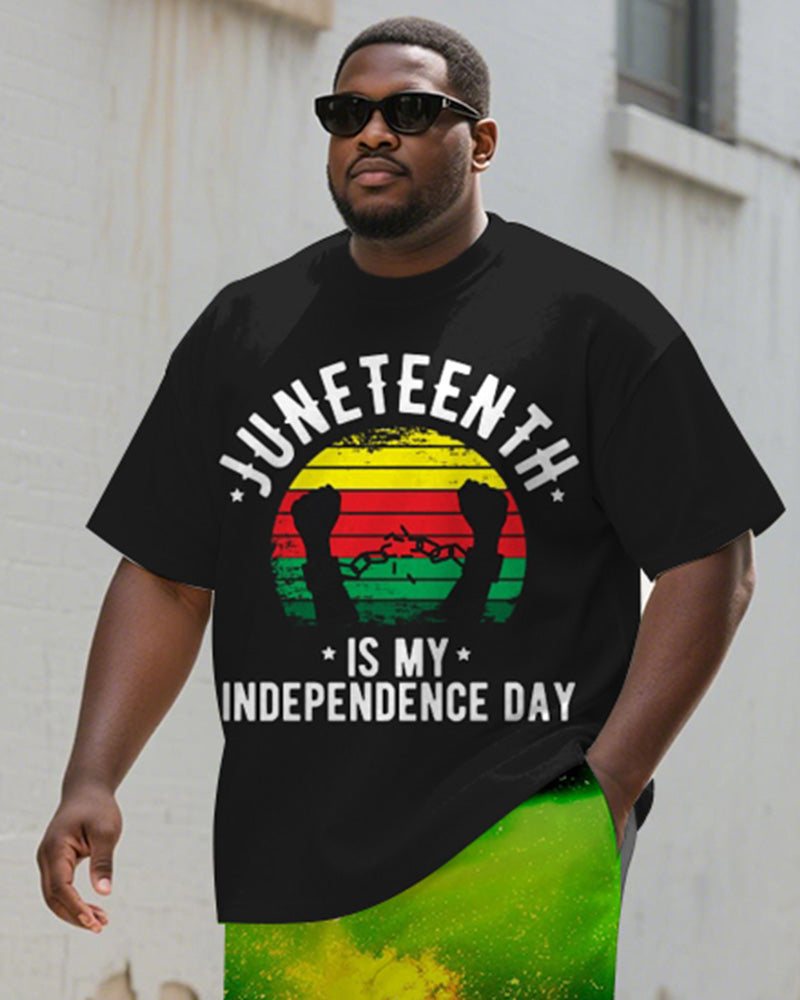 Big & Tall Juneteenth Graphic T-Shirt Shorts Set for big men view 2