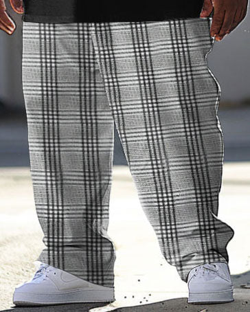 Big & Tall Plaid Patchwork T-Shirt Pants Set for big men view 3