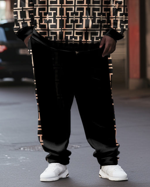 Big & Tall Brown Geometric Striped Hoodie for big men view 3