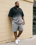 Big & Tall Black Gray Gradient T-Shirt Shorts Set for big men view 1