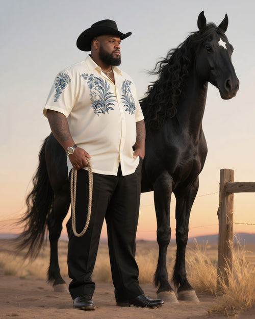 Big & Tall Western Floral T-Shirt Pants Set for big men view 1