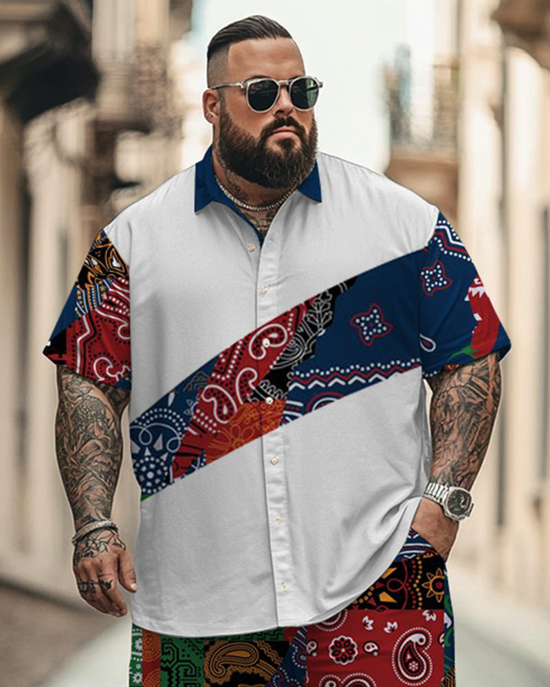 Big & Tall Colorblock Graphic T-Shirt Shorts Set for big men view 2