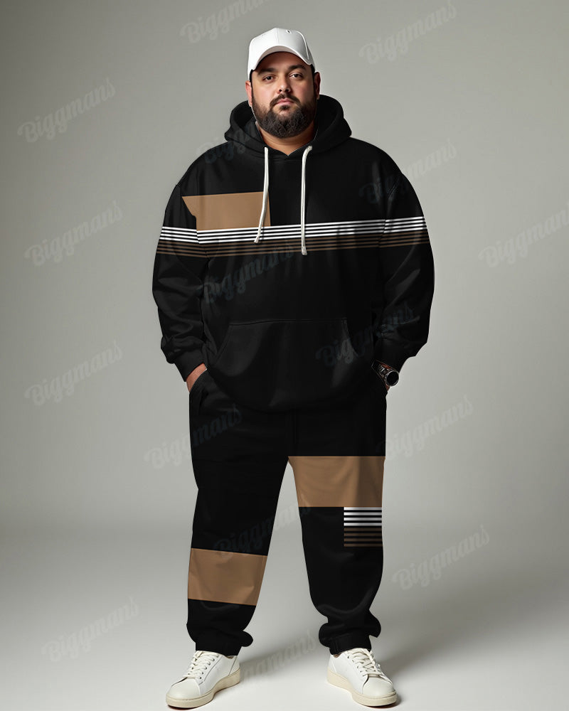 Big & Tall Black Colorblock Hoodie Sweatpants Set for big men view 1