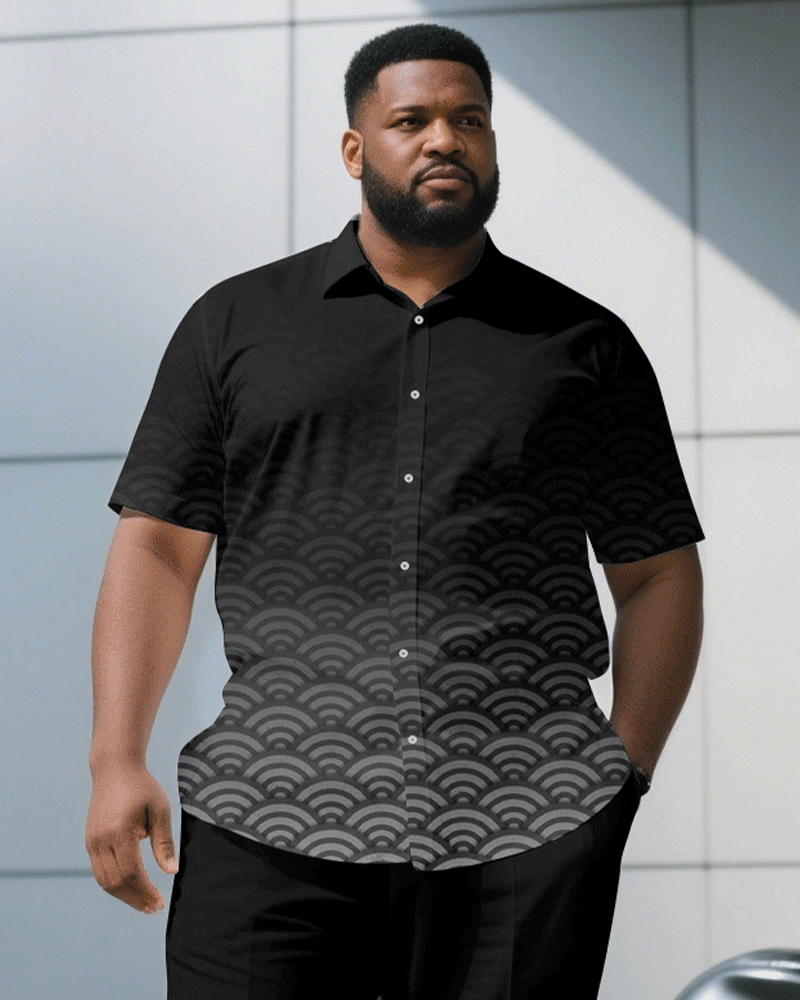 Big & Tall Black Gradient Geometric T-Shirt Pants Set for big men view 2