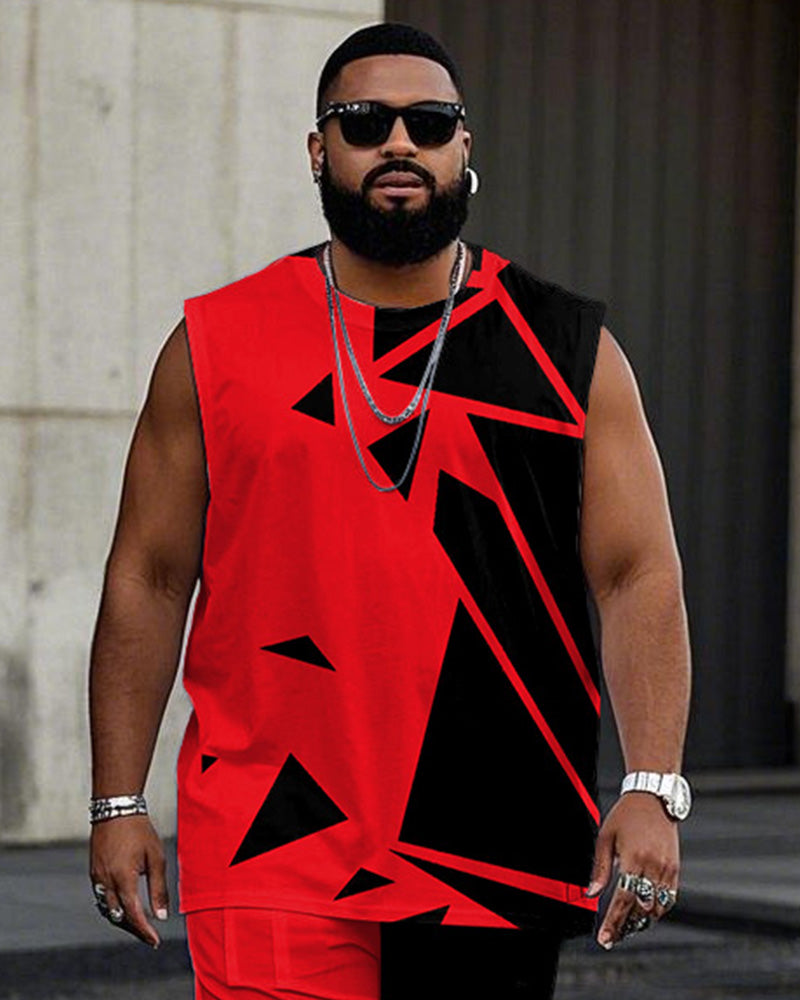 Big & Tall Red Colorblock Geometric Vest Pants Set for big men view 2
