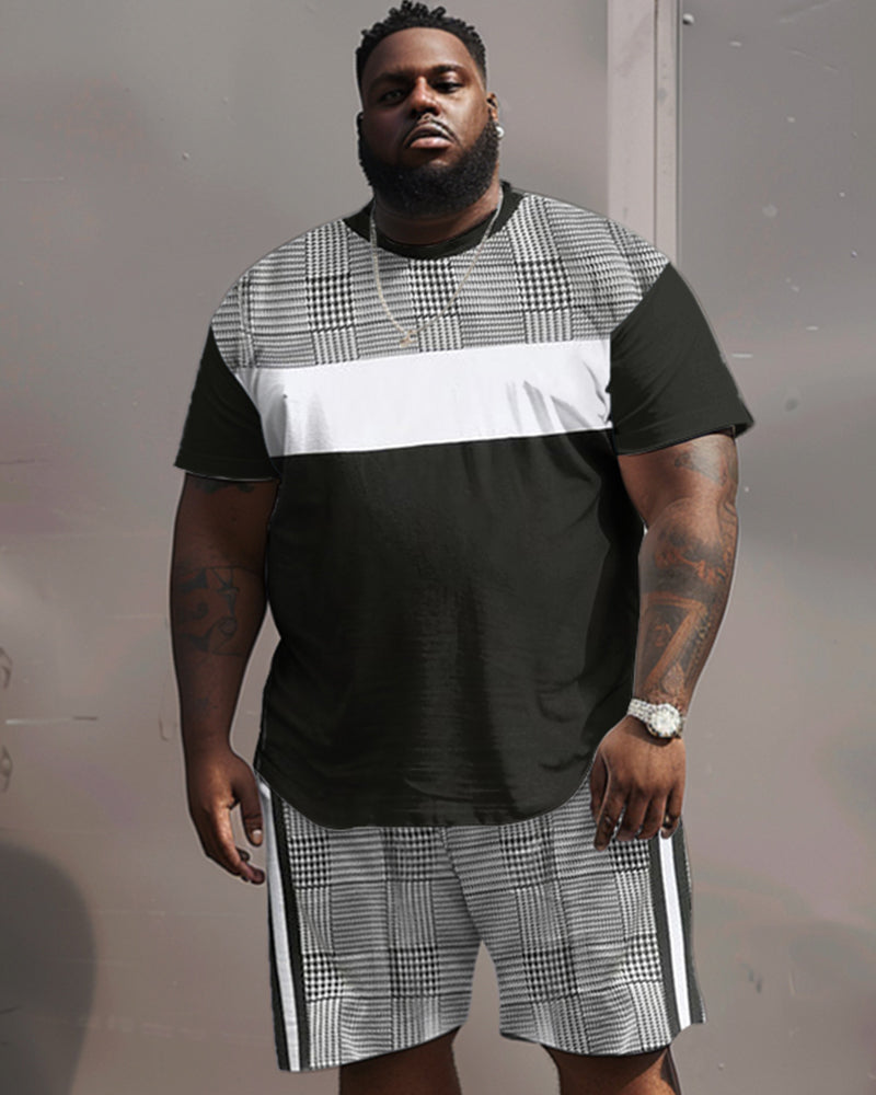 Big & Tall Black White Colorblock T-Shirt Shorts Set for big men view 1