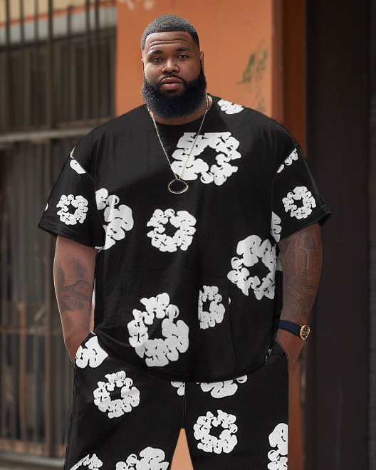 Big & Tall White Floral T-Shirt Shorts Set for big men view 2