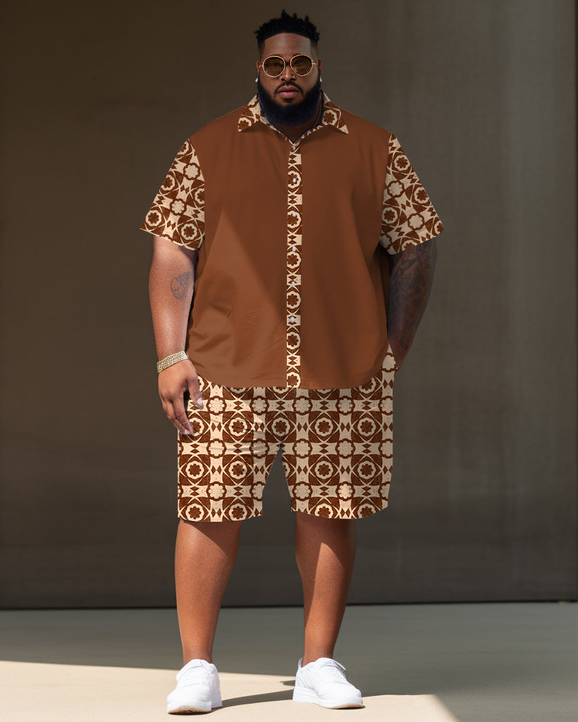 Big & Tall Geometric T-Shirt Shorts Set for big men view 1