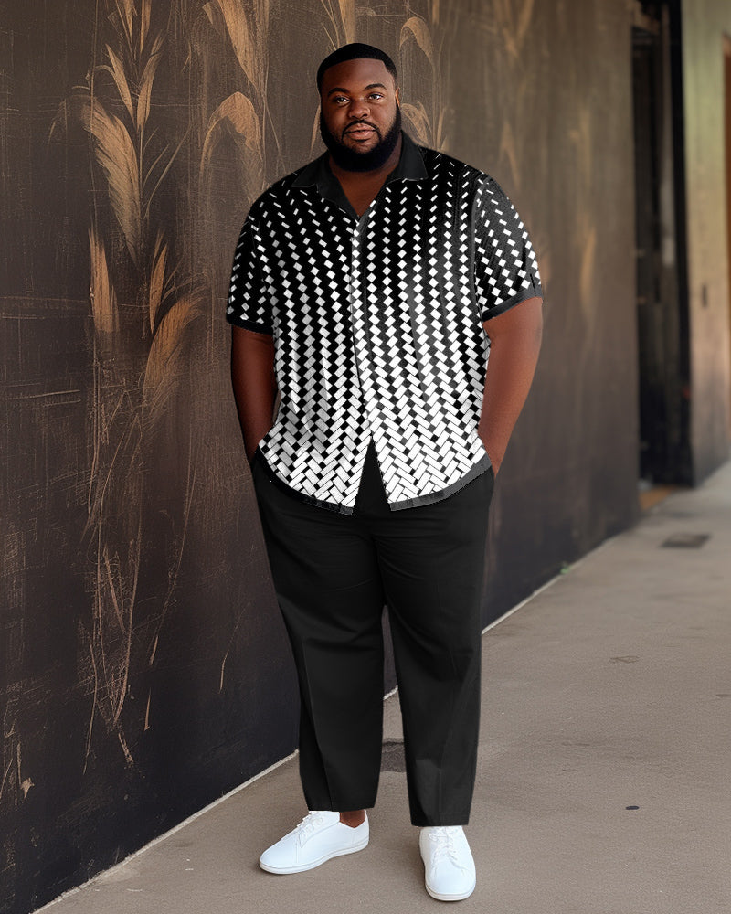 Big & Tall Black Gradient Plaid Shirt Pants Set for big men view 1