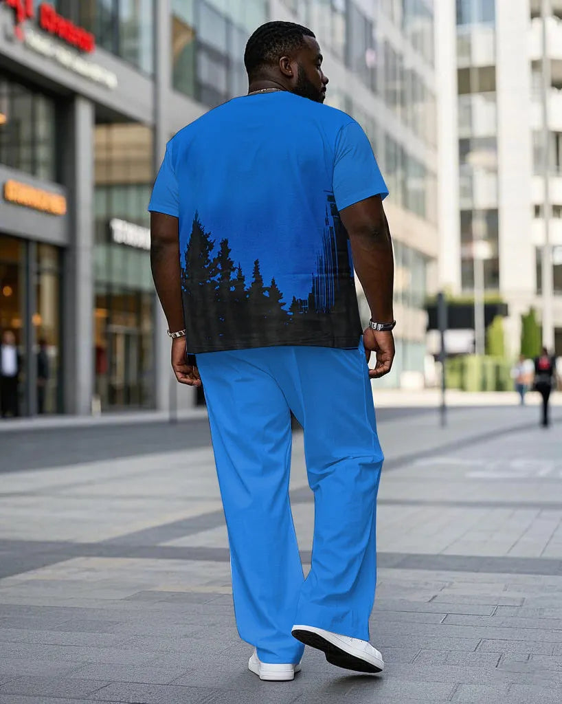 Big & Tall Blue Graphic Streetwear Two-piece Set for big men view 4