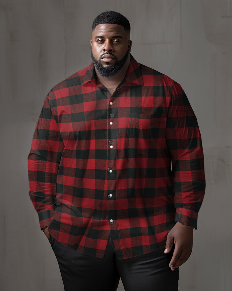 Big & Tall Black Red Plaid Long Sleeve Shirt for big men