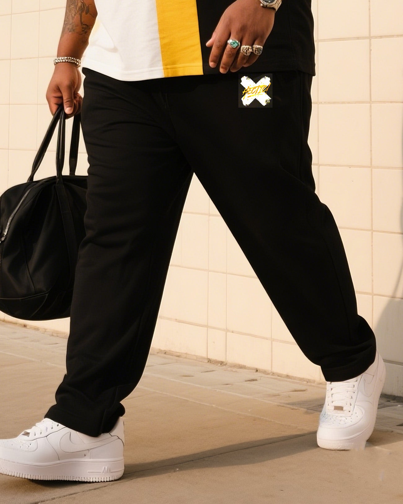 Big & Tall Colorblock Streetwear Two-piece Set for big men view 3
