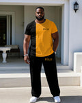 Big & Tall Black Orange Colorblock T-Shirt Pants Set for big men view 1