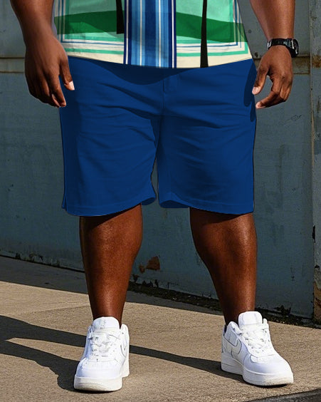 Big & Tall Hawaiian Striped Polo Shorts Set for big men view 3