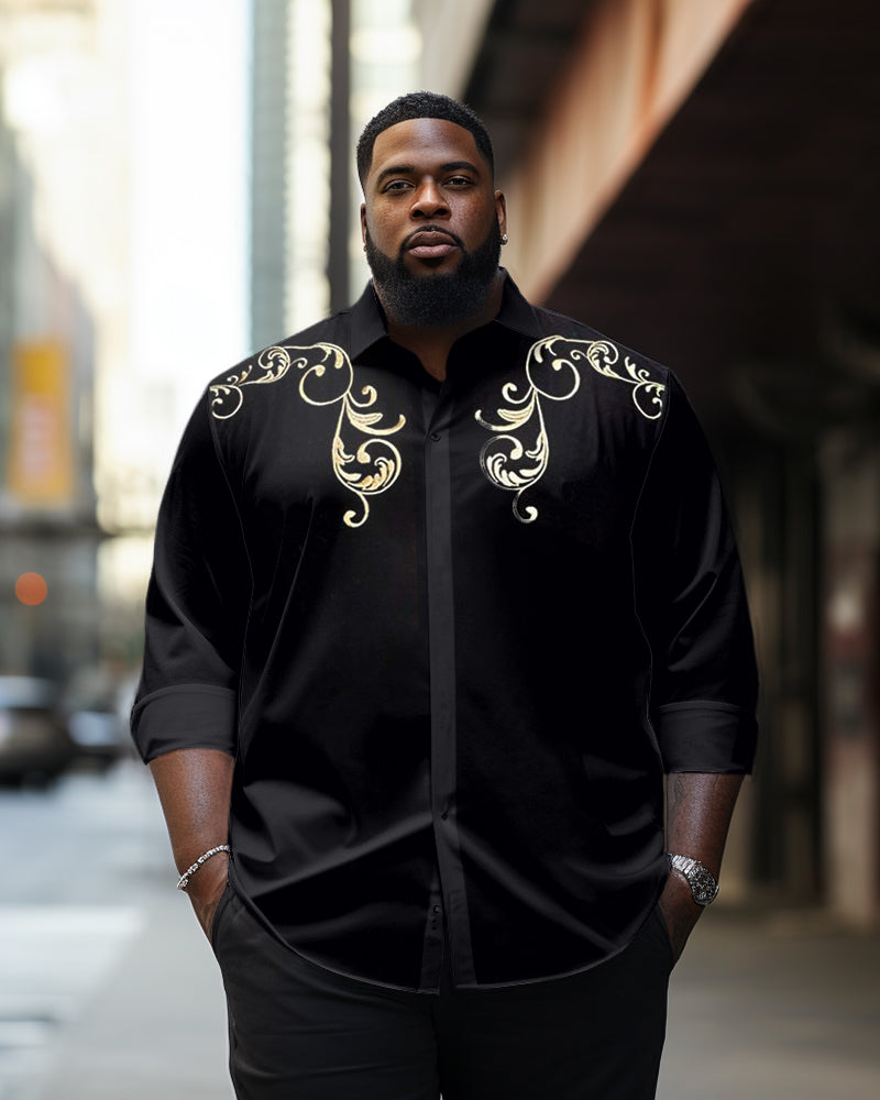 Big & Tall Black Graphic Floral Long Sleeve Shirt for big men view 1