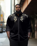 Big & Tall Black Graphic Floral Long Sleeve Shirt for big men view 1