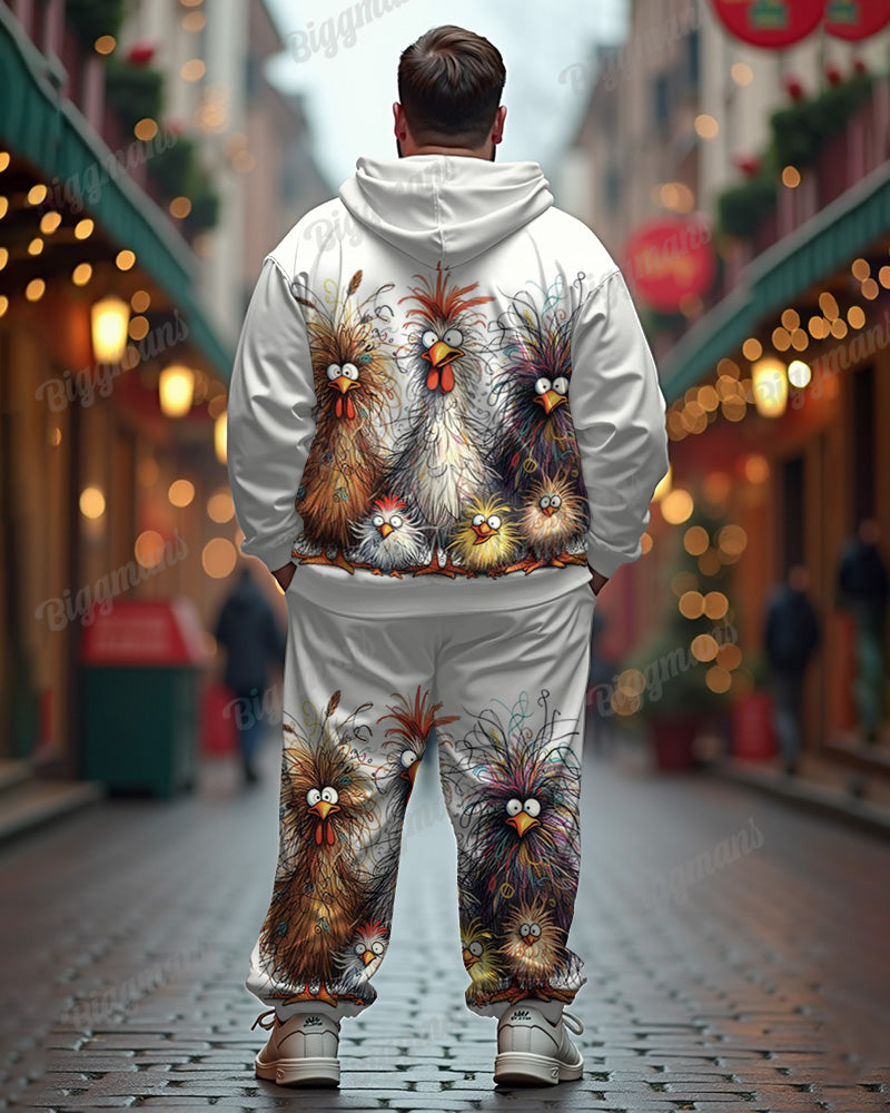 Big & Tall White Graphic Hoodie Sweatpants Set for big men view 2