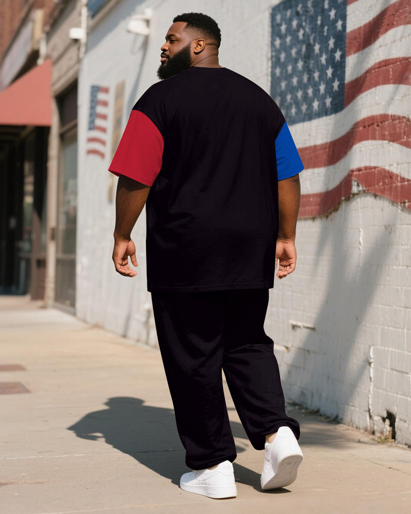 Big & Tall Colorblock Graphic T-Shirt Pants Set for big men view 4