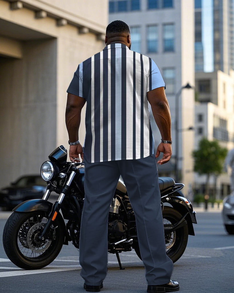 Big & Tall Blue Striped T-Shirt Pants Set for big men view 4