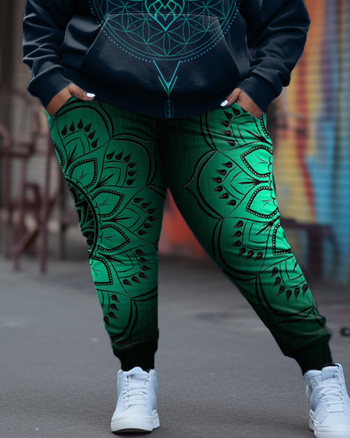 Big & Tall Green Gradient Hoodie Sweatpants Set for big men view 3