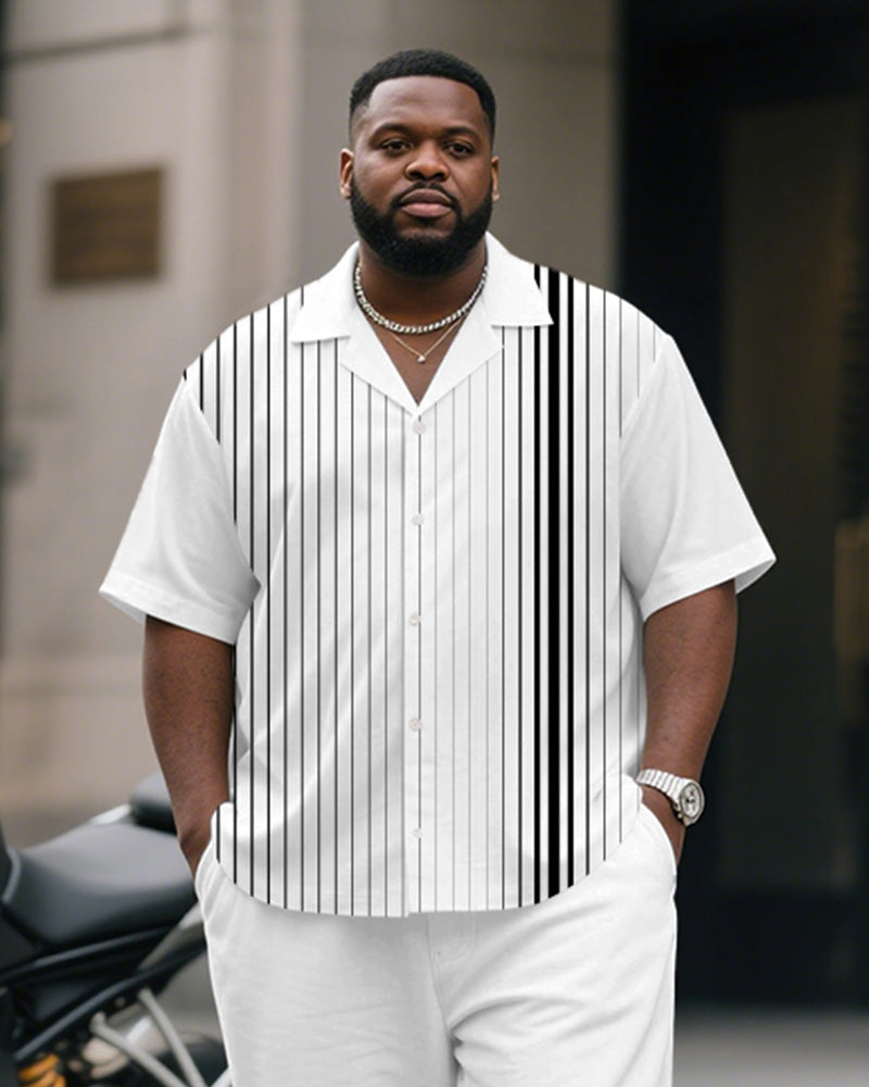 Big & Tall Gray Gradient Striped T-Shirt Pants Set for big men view 2