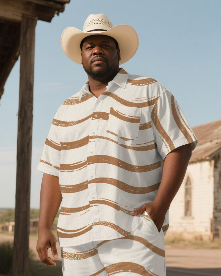 Big & Tall Western Striped T-Shirt Pants Set for big men view 1