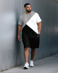 Big & Tall Black White Striped T-Shirt Shorts Set for big men view 1