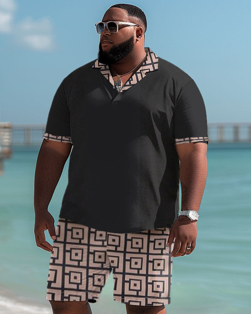 Big & Tall Geometric Graphic Polo Shorts Set for big men view 1