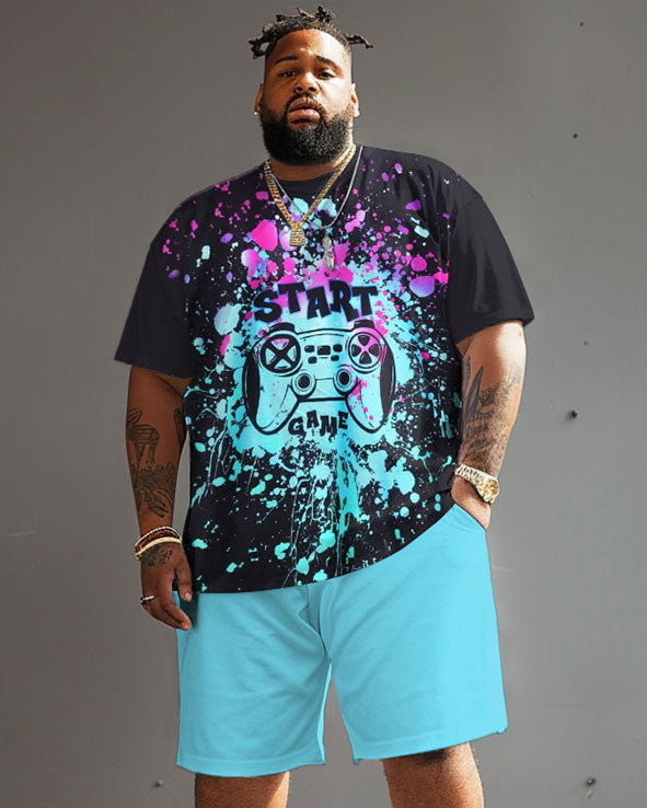 Big & Tall Graffiti Streetwear T-Shirt Shorts Set for big men view 1