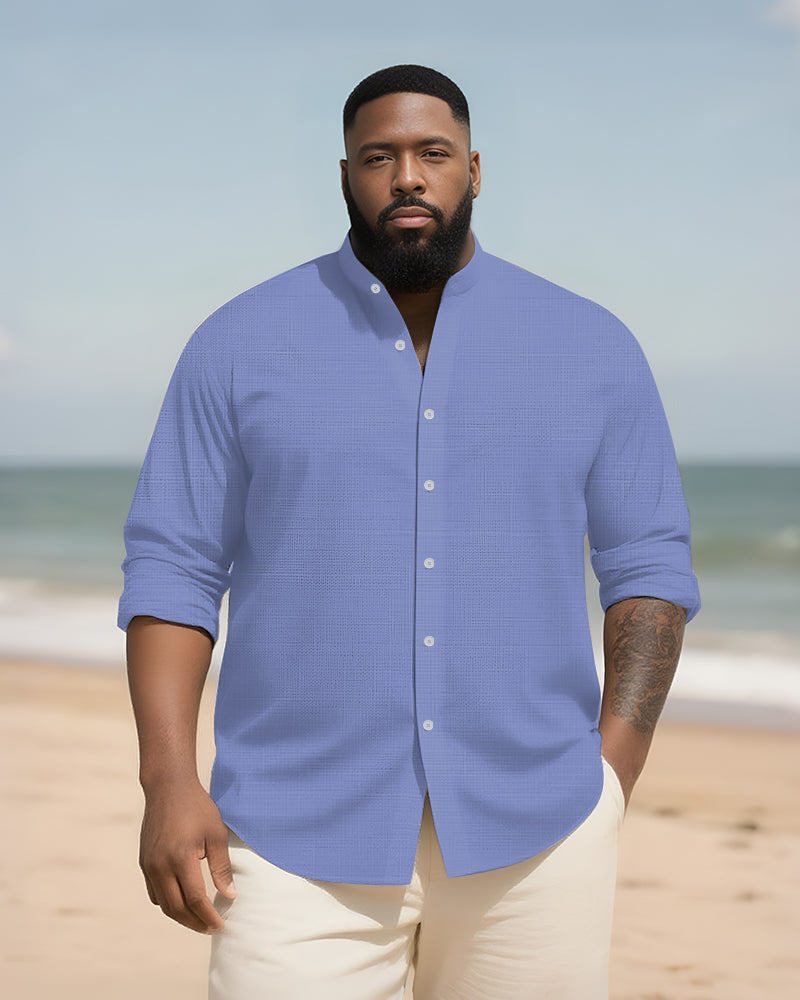 Big & Tall Solid Color Patchwork Long Sleeve Shirt for big men view 7