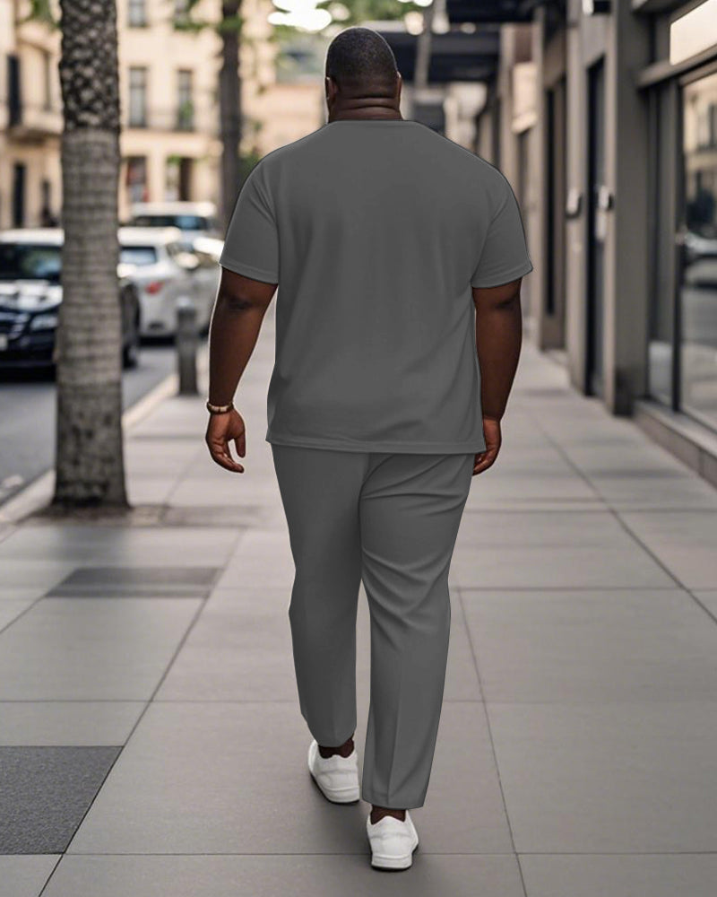 Big & Tall Black Gray Colorblock T-Shirt Pants Set for big men view 4