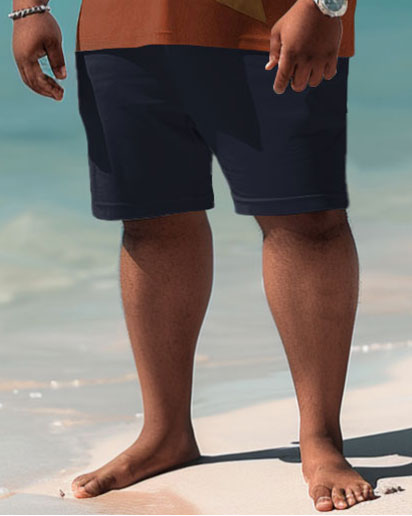 Big & Tall Colorblock Graphic Polo Shorts Set for big men view 4