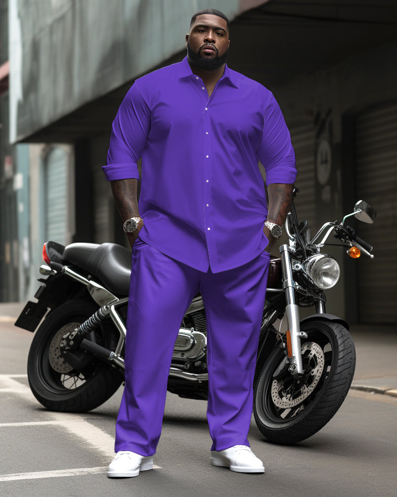 Big & Tall Solid Color Shirt Pants Set for big men view 10