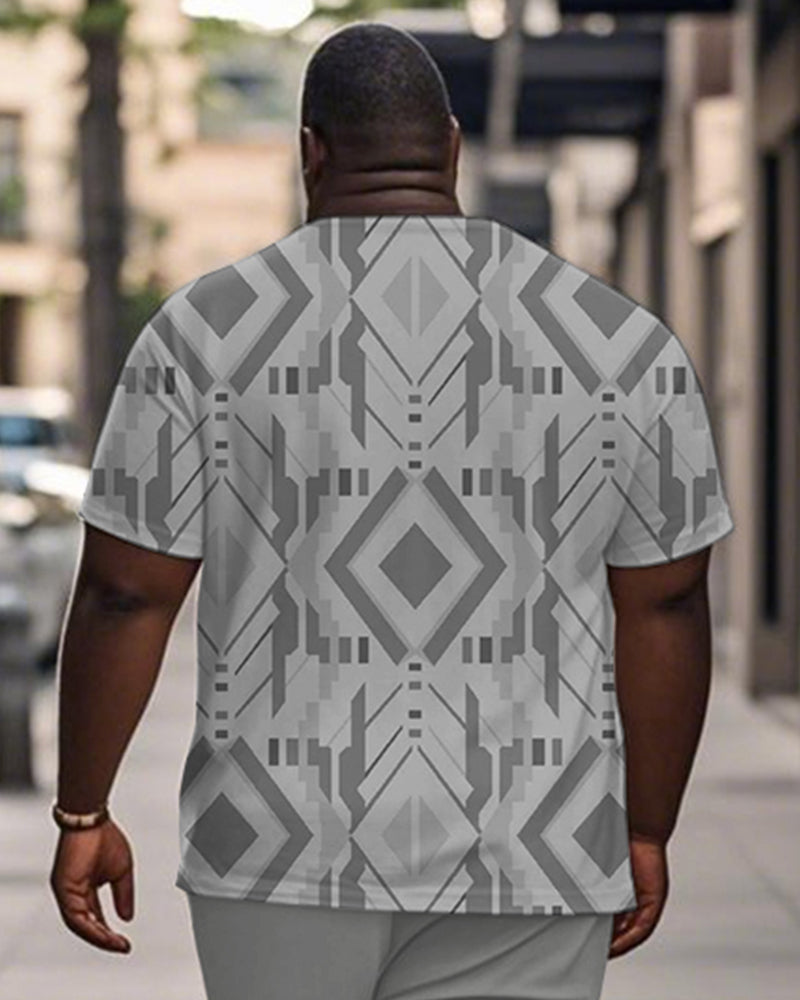 Big & Tall Gray Geometric Graphic T-Shirt for big men view 2