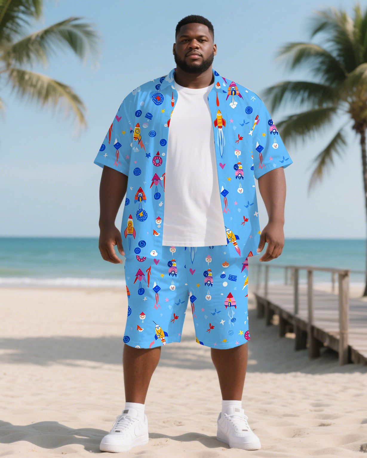 Big & Tall Hawaiian T-Shirt Shorts Set for big men view 1