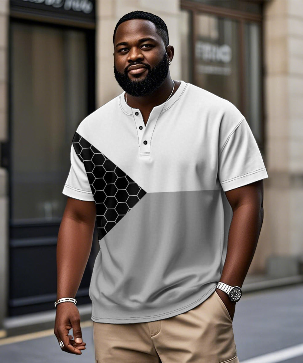 Big & Tall Black White Geometric T-Shirt for big men view 1