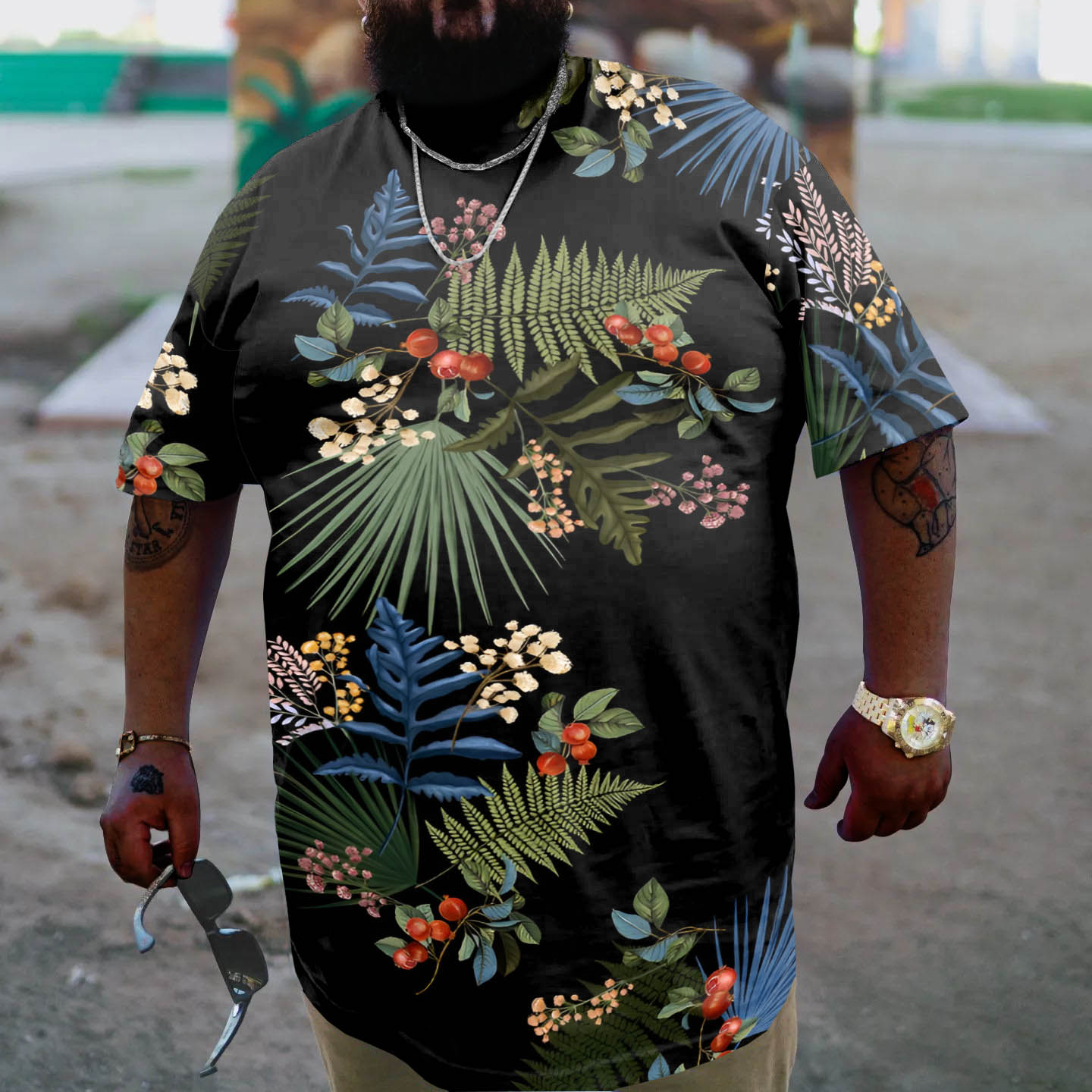 Big & Tall Black Floral T-Shirt for big men