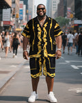 Big & Tall Yellow Graphic T-Shirt Shorts Set for big men view 1