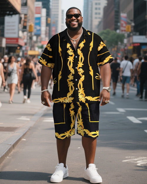 Big & Tall Yellow Graphic T-Shirt Shorts Set for big men view 1