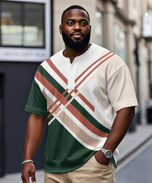 Big & Tall Green Geometric Striped T-Shirt for big men view 1