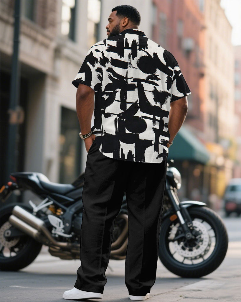 Big & Tall Black White Graffiti T-Shirt Pants Set for big men view 4