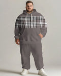 Big & Tall Gray Plaid Graphic Hoodie Sweatpants Set for big men view 1