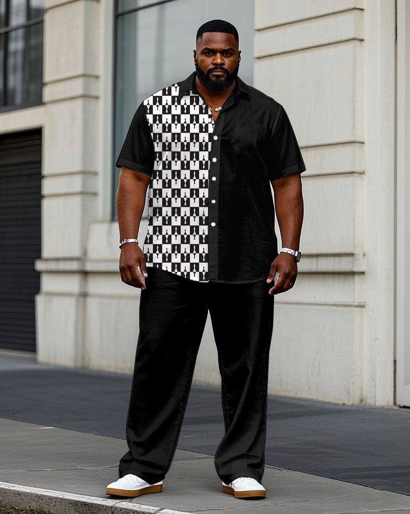 Big & Tall Black White T-Shirt Pants Set for big men view 1