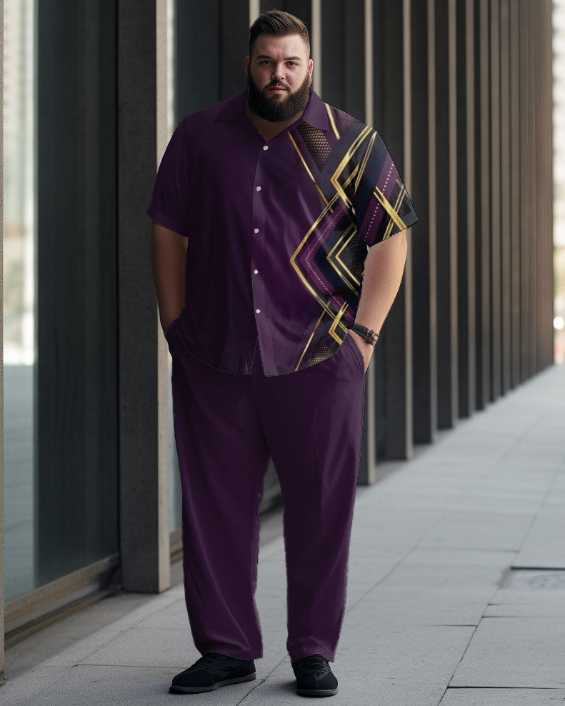 Big & Tall Purple Geometric Shirt Pants Set for big men view 1