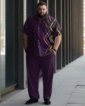 Big & Tall Purple Geometric Shirt Pants Set for big men view 1
