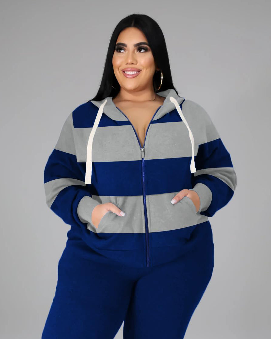 Big & Tall Blue Striped Hoodie Sweatpants Set for big men view 2