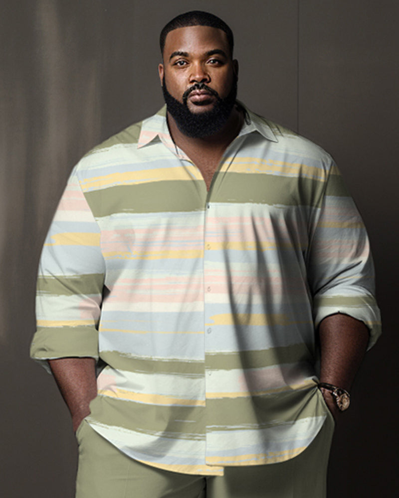 Big & Tall Green Colorblock T-Shirt Pants Set for big men view 2