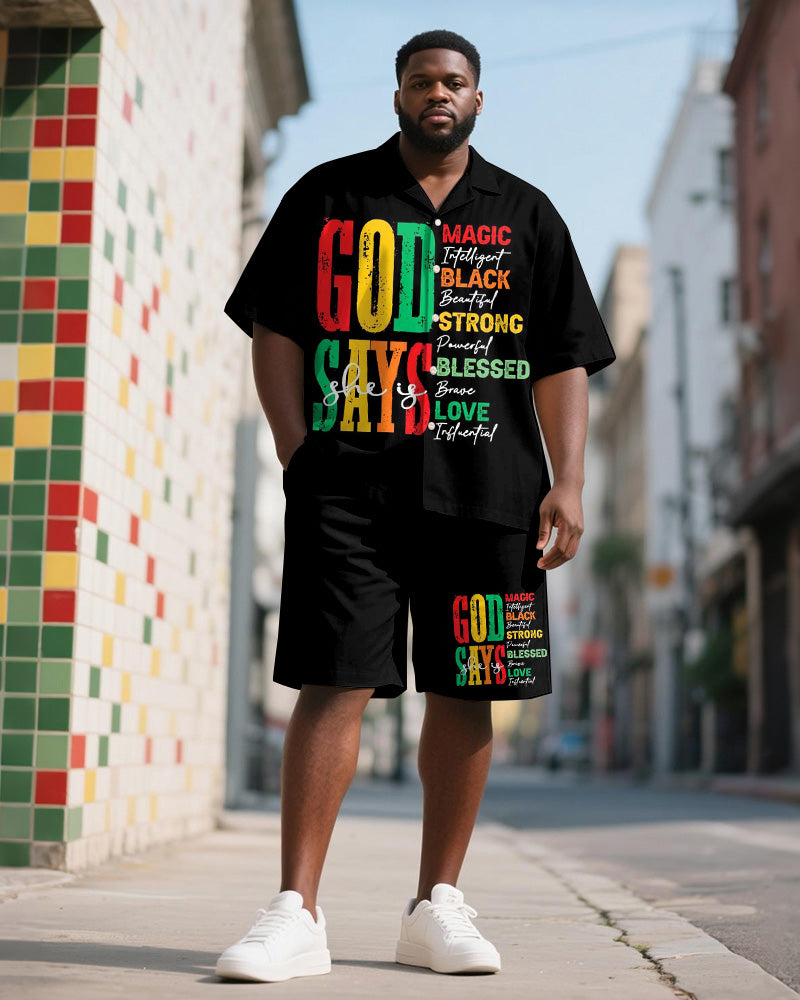 Big & Tall Juneteenth Graphic T-Shirt Shorts Set for big men view 1