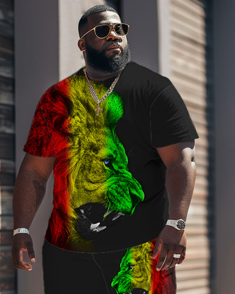 Big & Tall Red Green Streetwear T-Shirt Shorts Set for big men view 2