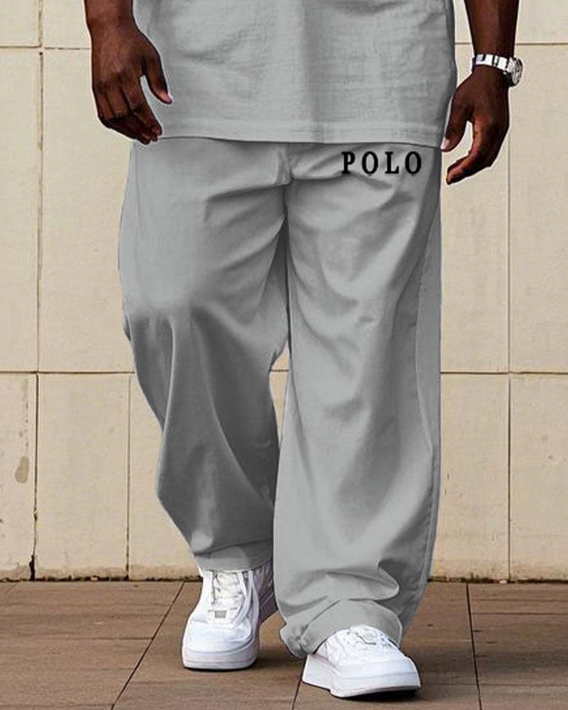 Big & Tall Black Gray Colorblock T-Shirt Pants Set for big men view 3